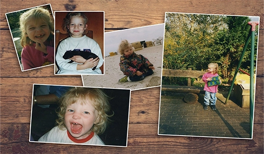 Cindy Klink - Collage mit fünf nostalgischen Kinderfotos beim Spielen und Posieren